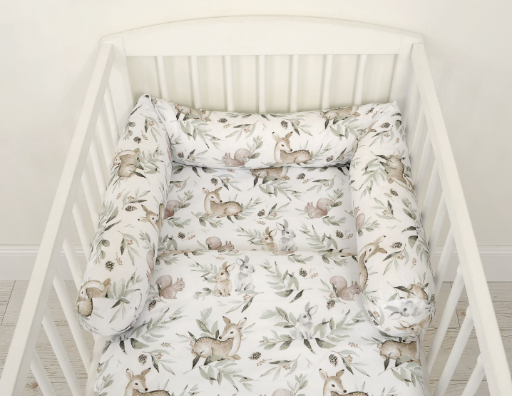 Cylindrical crib bumper – forest, olive