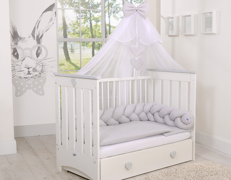 Lesena posteljica Lorenzo III 120 × 60 cm – belo-siva