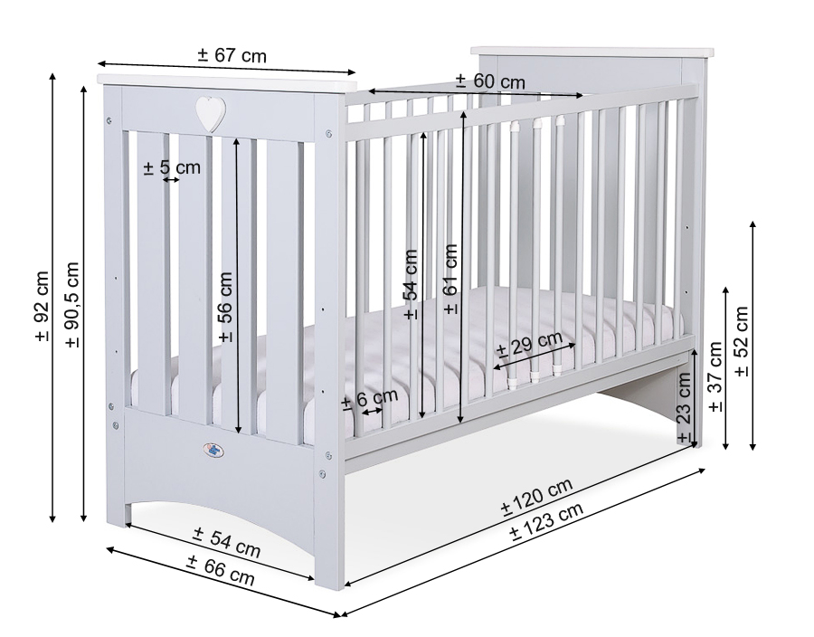 Lesena posteljica Lorenzo III 120 × 60 cm – belo-siva