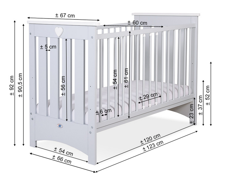 Lesena posteljica Lorenzo III 120 × 60 cm – belo-siva