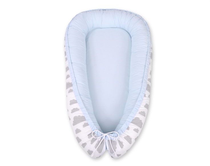 Double-sided baby nest Kokon – grey clouds and blue