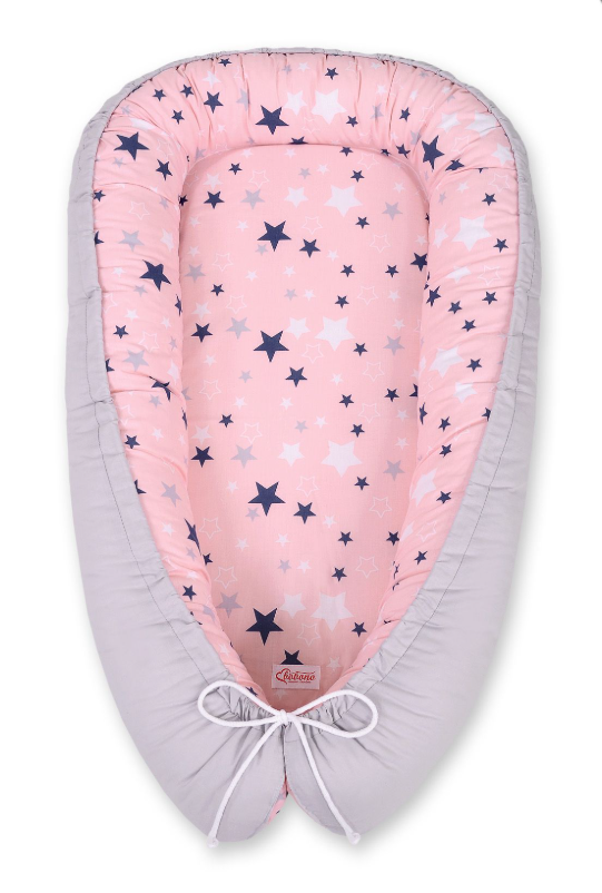Double-sided baby nest Cocoon – pink and dark blue stars