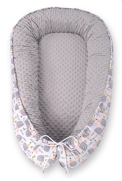 Double-sided baby nest Cocoon with minky – gray hedgehogs