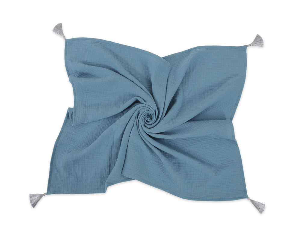 Muslin blanket with tassels – pastel blue