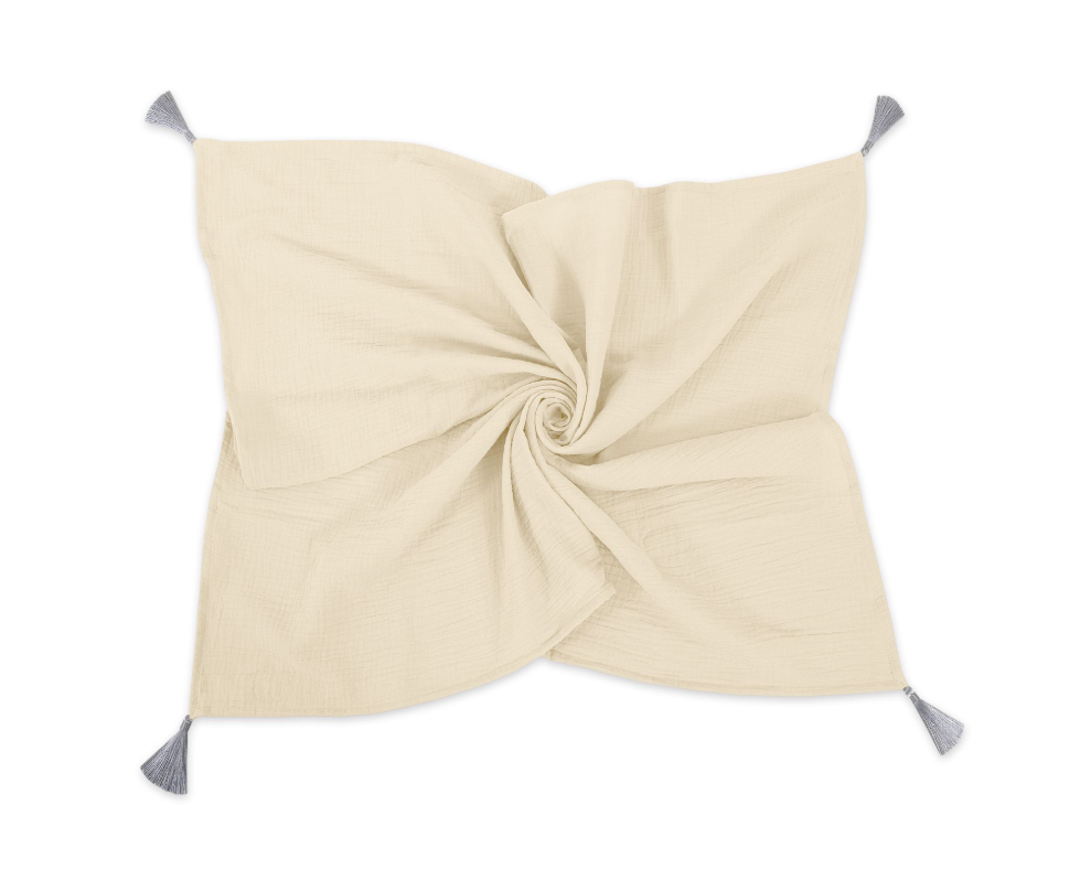 Muslin blanket with tassels – cream