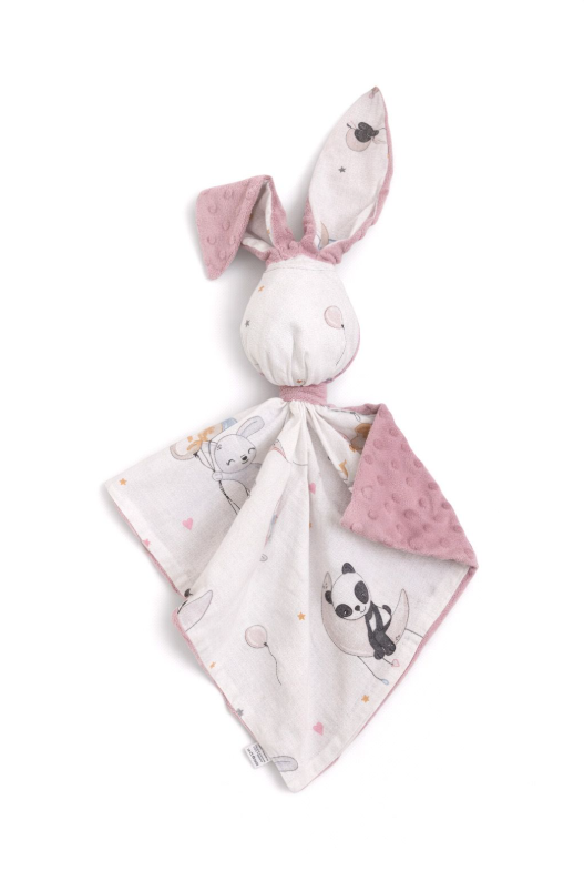 Double-sided bunny security blanket – pandas and dusty pink