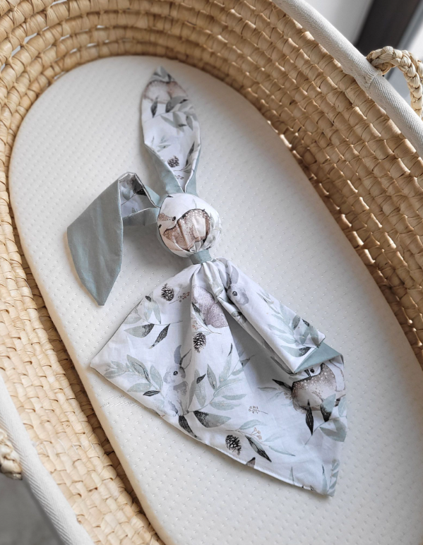 Cotton bunny comforter – olive forest and pastel green