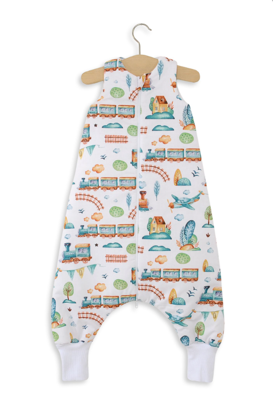 Sleeping bag with feet 9–24 months – turquoise train