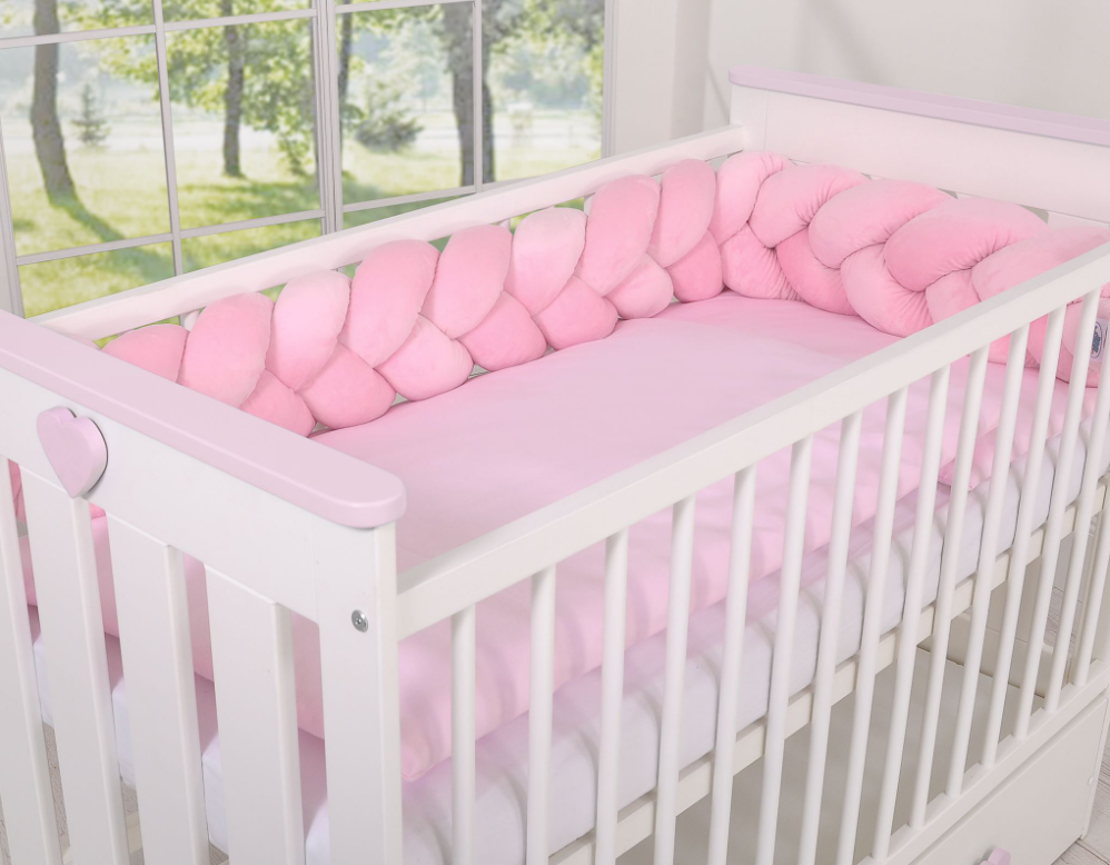 Minky knotted crib bumper 180 cm – pink