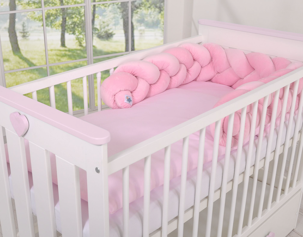Minky knotted crib bumper 180 cm – pink