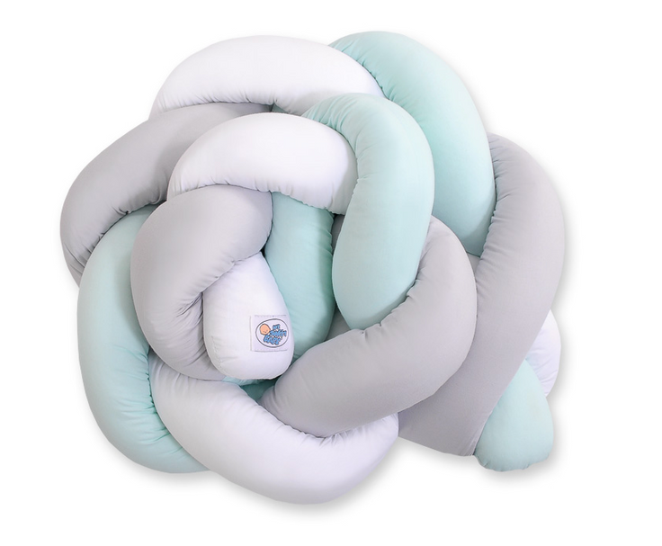 Braided crib bumper 180 cm – white, gray, and mint