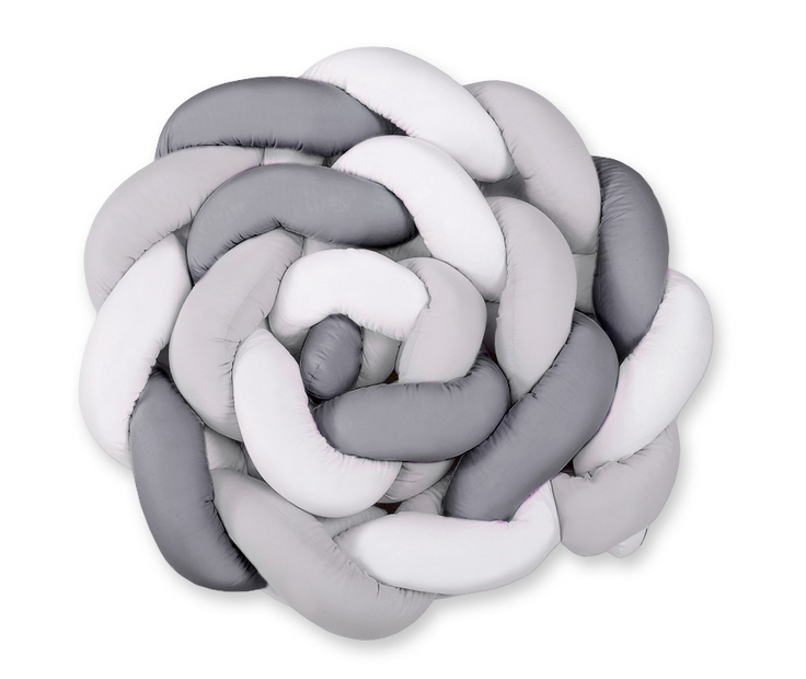 XXL knotted crib bumper 360 cm – white, grey and anthracite
