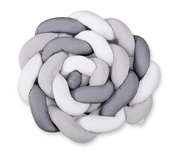 XXL knotted crib bumper 360 cm – white, grey and anthracite