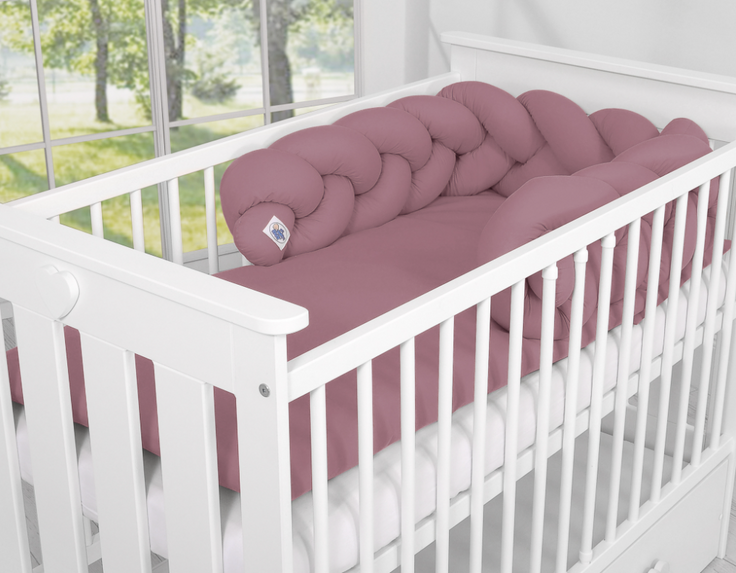 Knotted crib bumper 180 cm – pastel purple