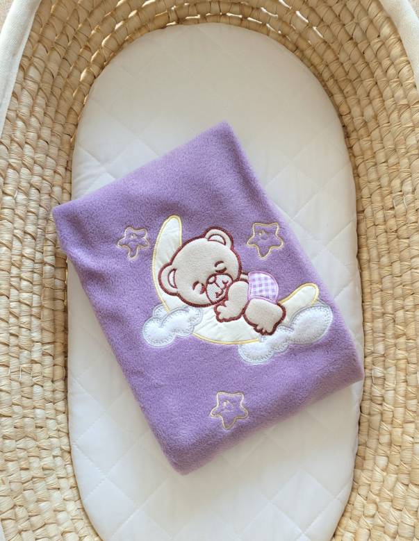 Fleece blanket – sleepy teddy bear, lilac