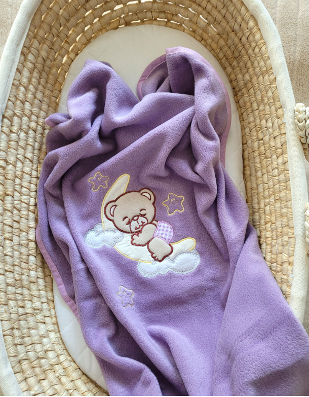 Fleece blanket – sleepy teddy bear, lilac