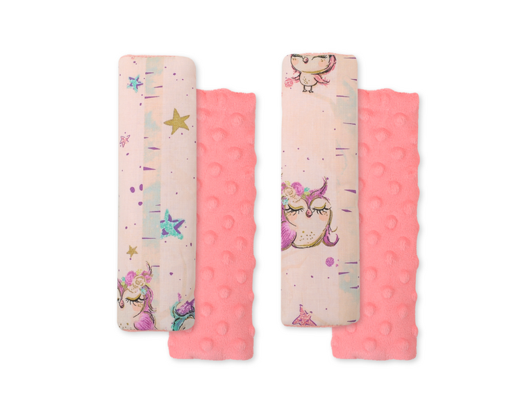 Seat belt pads – owls, cream and mint