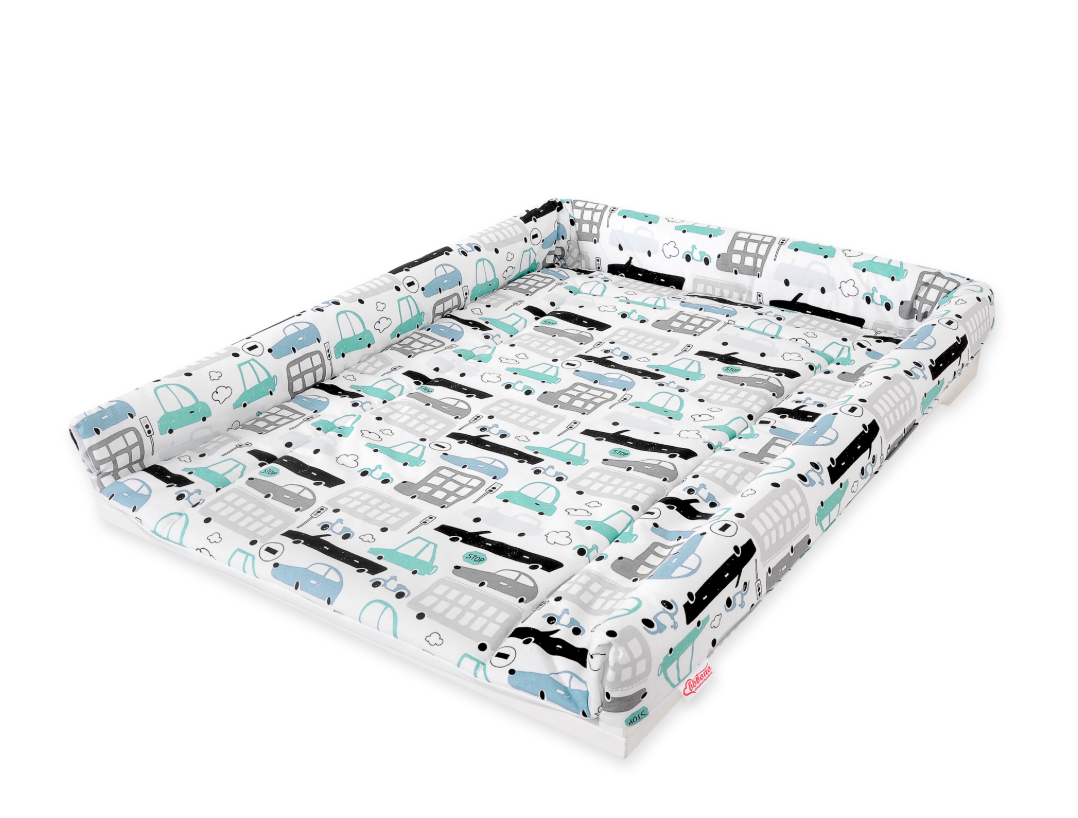 Changing mat – grey and turquoise cars