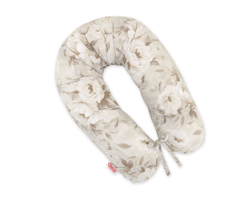 Longer pregnancy pillowcase – beige peonies