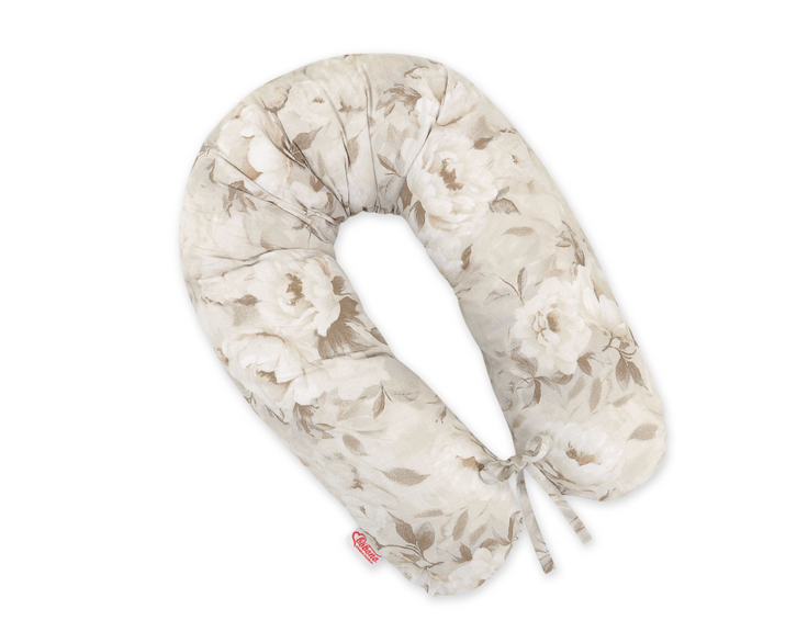 Longer pregnancy pillowcase – beige peonies