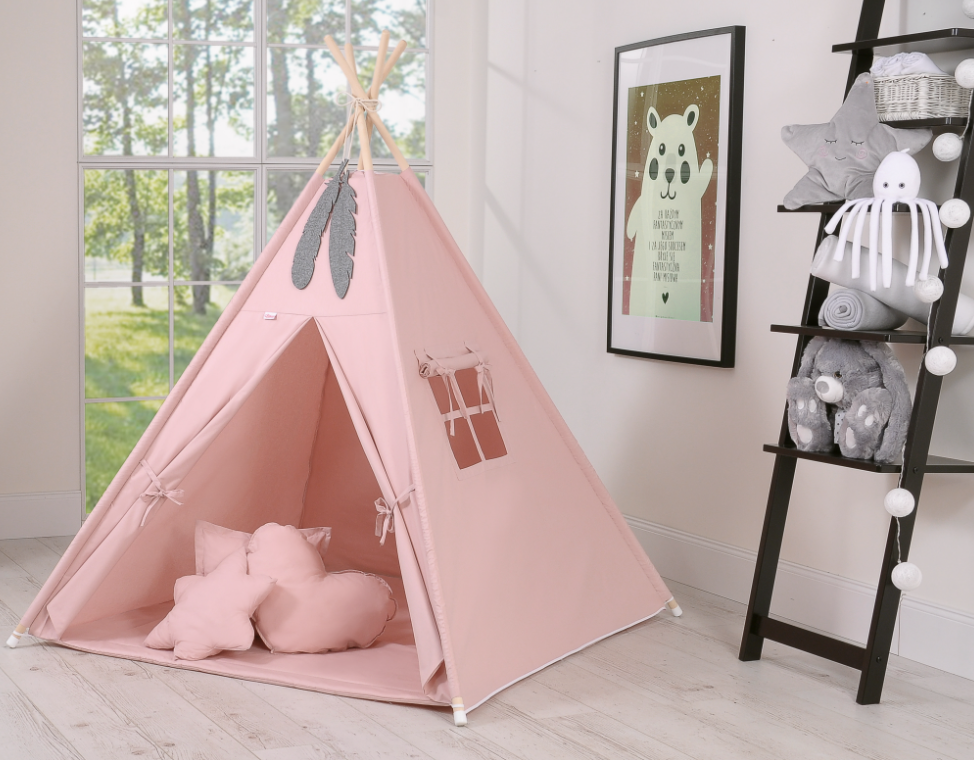 Teepee play tent with mat and cushions – pastel pink