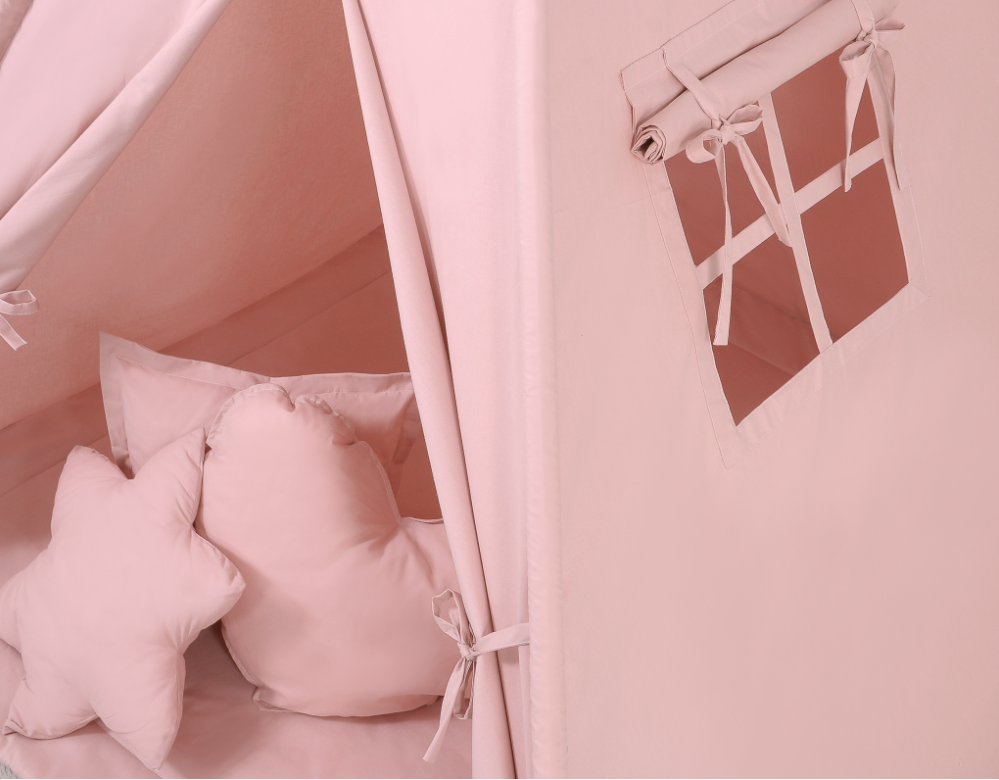 Teepee play tent with mat and cushions – pastel pink