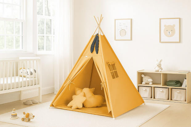 Igralni šotor tipi s podlogo – medeno rumena