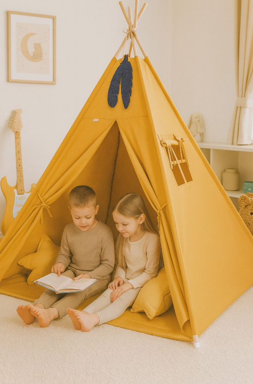 Igralni šotor tipi s podlogo – medeno rumena