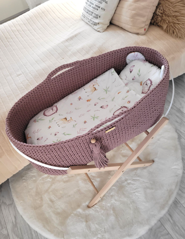 BOHO Moses basket with mattress – dusty pink