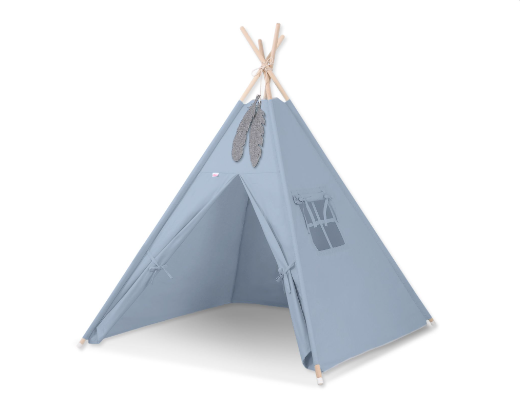 Teepee play tent with feathers – blue