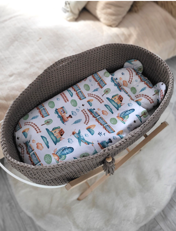 Mojzesova košara BOHO z vzmetnico – moka