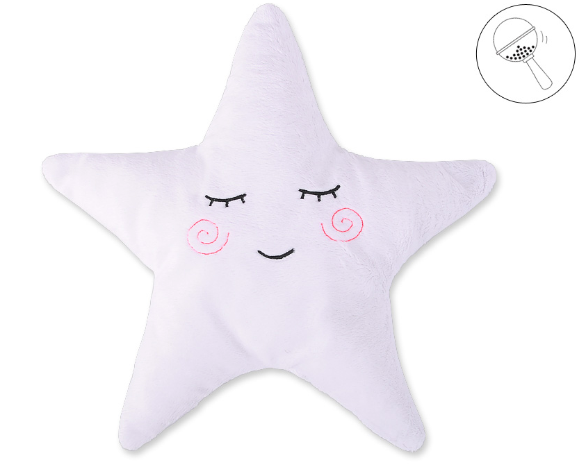 Star-shaped cuddle pillow with a rattle – white