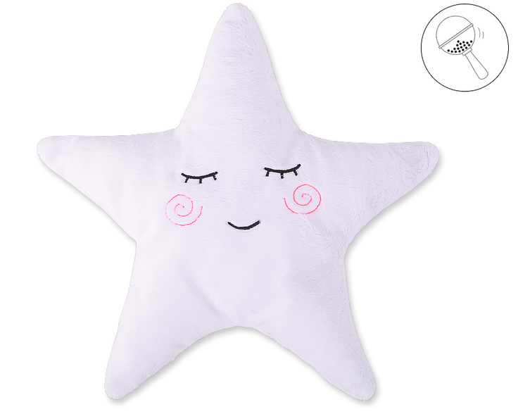 Star-shaped cuddle pillow with a rattle – white