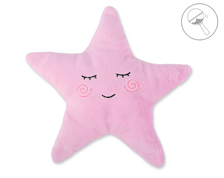 Star-shaped cuddle pillow with a rattle – pink